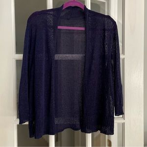 Eileen Fisher Linen Blend Cropped Cardigan Navy Blue Size Medium